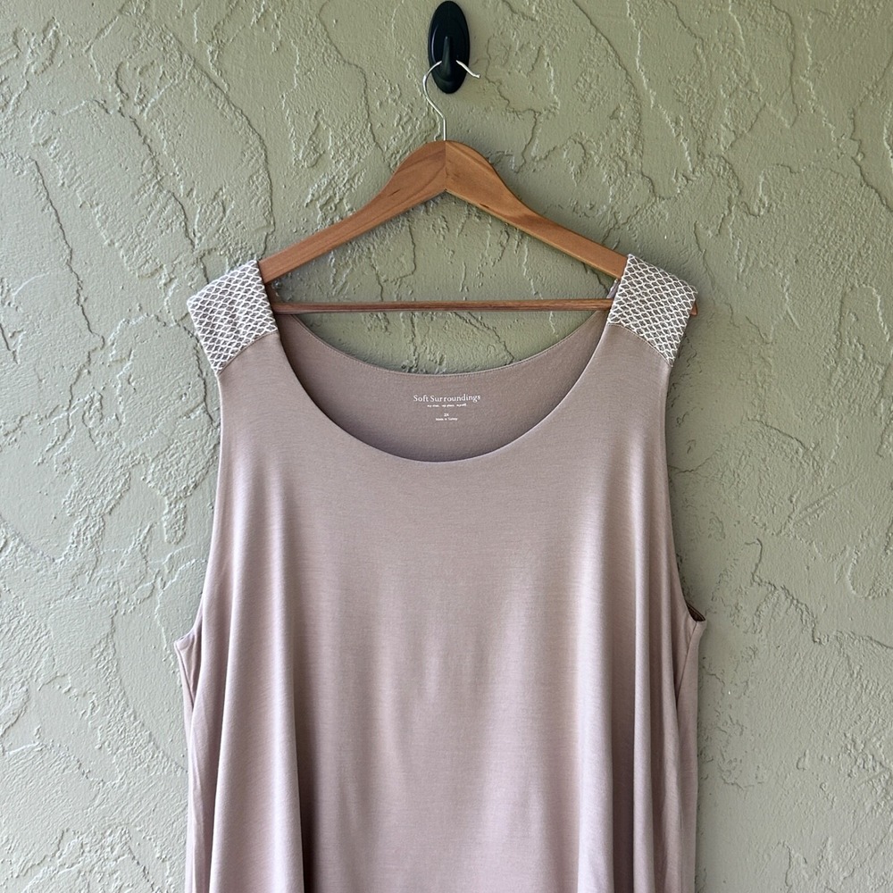 Soft Surroundings Women's 2X Beige Layered Rayon Sleeveless Tunic Tank Top - Picture 2 of 10